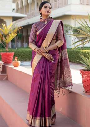 Beautiful Tassar silk Weaving Saree with Beautiful Zari Border In Wine SILK SAREE