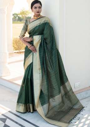 Beautiful Tassar silk Weaving Saree with Beautiful Zari Border In Green SILK SAREE