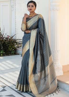 Beautiful Tassar silk Weaving Saree with Beautiful Zari Border In Grey