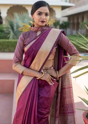 Beautiful Tassar silk Weaving Saree with Beautiful Zari Border In Wine SILK SAREE