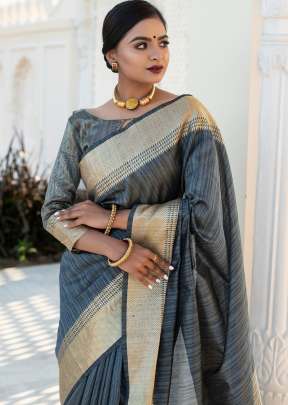 Beautiful Tassar silk Weaving Saree with Beautiful Zari Border In Grey SILK SAREE