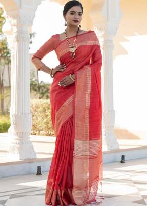 Beautiful Tassar silk Weaving Saree with Beautiful Zari Border In Red SILK SAREE