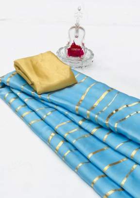 Beutiful  Pure Satin Silk Saree In Sky Blue