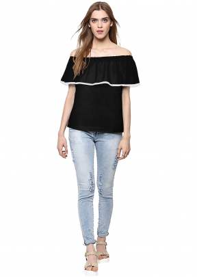 Classic Black Top With Off Solder Sleeves top