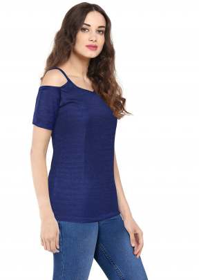 Classic Design Crop Sleeves In Navy Blue top