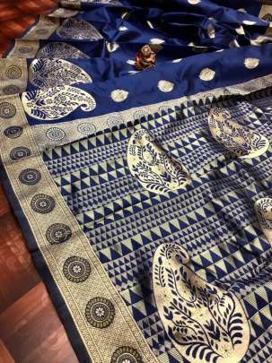 Classic Fancy Soft Banrasi Silk Saree In Navy Blue