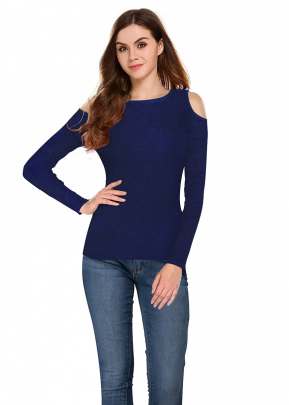 Classic Look Navy Blue Top With Crop Sleeve