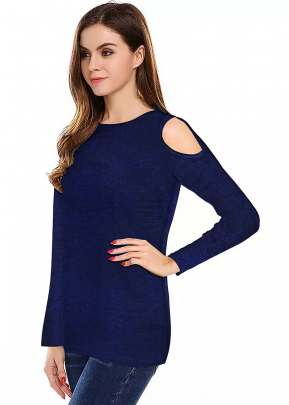 Classic Look Navy Blue Top With Crop Sleeve top