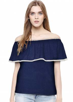 Classic Navy Blue Top With Off Solder Sleeves