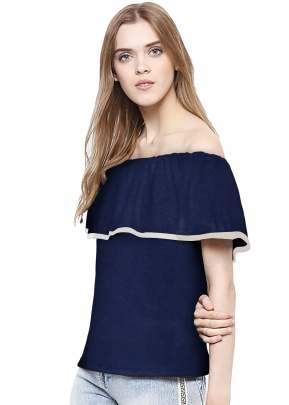 Classic Navy Blue Top With Off Solder Sleeves top