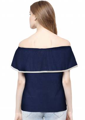 Classic Navy Blue Top With Off Solder Sleeves top