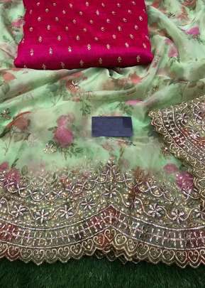 Classic Party Wear Organza With Embroidery Work In Light Green organza saree