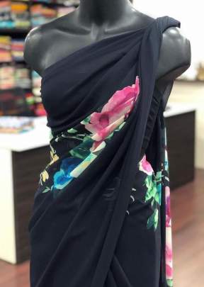 Classic Smooth Gorgette with Digital Print In Black Printed Sarees