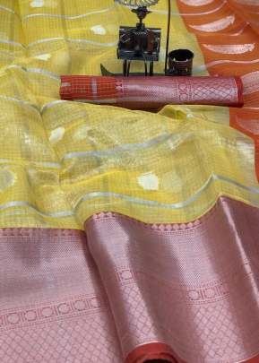 Designer Attractive Organza Silk Saree In Yellow organza saree