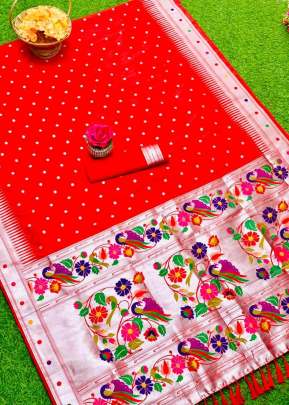 Designer Banarasi Soft Silk Paithani Saree In Red