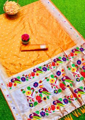 Designer Banarasi Soft Silk Paithani Saree In Yellow designer sarees