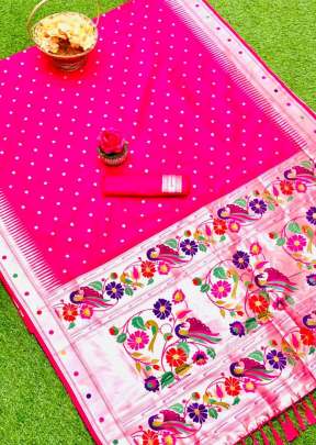 Designer Banarasi Soft Silk Paithani Saree In Pink