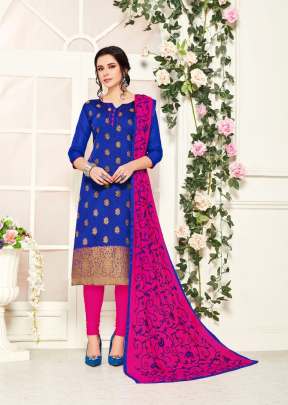 Designer Beautiful Banarasi Silk Dress Material in Royal blue Dress Material