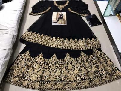 Designer Black Color Faux Georgette Codding Embroidery work Suit designer suits