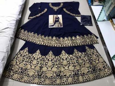 Designer Blue Color Faux Georgette Codding Embroidery work Suit designer suits