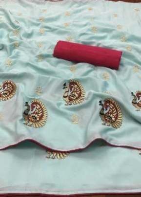 Designer Butta Crape Silk Saree in Sky Blue