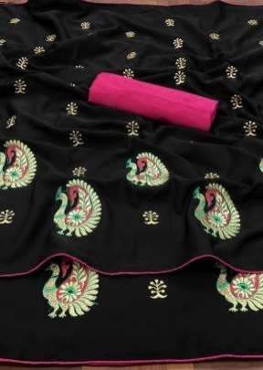 Designer Butta Crape Silk Saree in Black