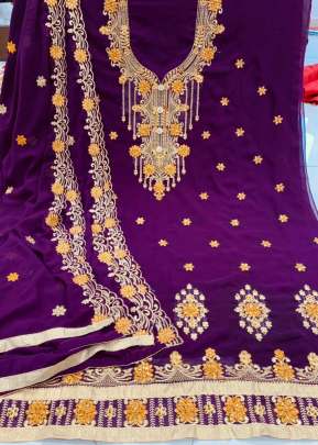 Designer Georgette Embroidery  Worked Dress Material In Purple Dress Material