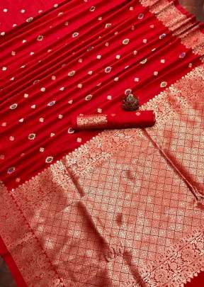 Designer Fancy Lichi Silk Saree With Gold Zari Butti In Red