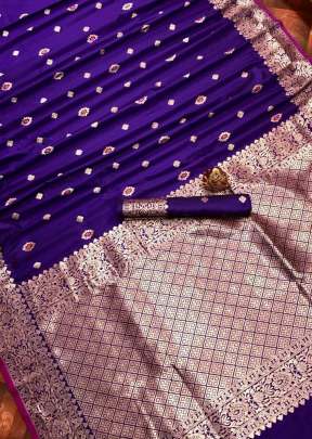 Designer Fancy Lichi Silk Saree With Gold Zari Butti In Purple