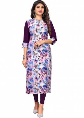 Designer Fancy Soft American crepe Kurtis In Purple