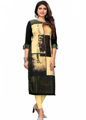 Designer Fancy Soft American crepe Kurtis In Chiku and Black