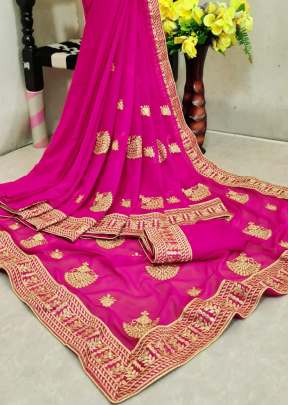 Designer Georgette Embroidery Work Saree With Embroidery Lace Border In Pink Georgette Sarees