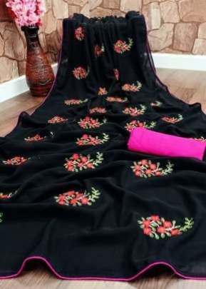 Designer Georgette Embroidery Work In Black