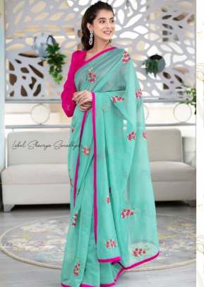 Designer Georgette Embroidery Work In Sky Blue designer sarees