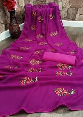 Designer Georgette Embroidery Work In Rani Pink designer sarees