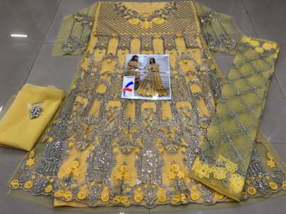 Designer Havy Embroidery Beautiful Pakistani Suit In Lemon Yellow Pakistani Suits