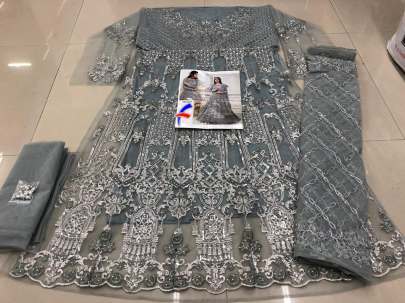 Designer Havy Embroidery Beautiful Pakistani Suit In Gray Pakistani Suits