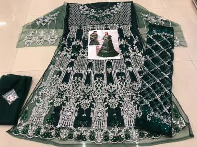 Designer Havy Embroidery Beautiful Pakistani Suit In Dark Green Pakistani Suits