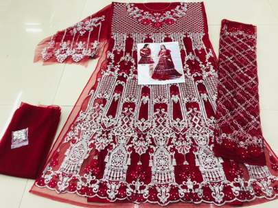 Designer Havy Embroidery Beautiful Pakistani Suit In Red Pakistani Suits