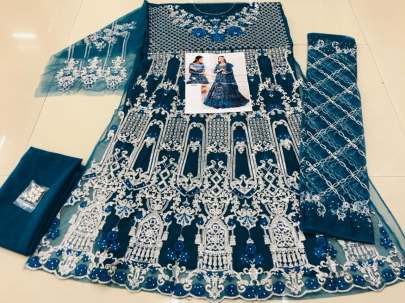 Designer Havy Embroidery Beautiful Pakistani Suit In Ocean Blue Pakistani Suits