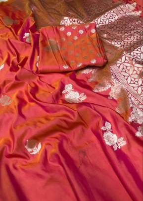 Designer Lichi Silk Saree Zaree  Design In Peach SILK SAREE