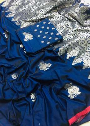 Designer Lichi Silk Saree Zaree  Design In Blue