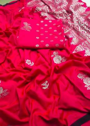 Designer Lichi Silk Saree Zaree  Design In Royal Pink