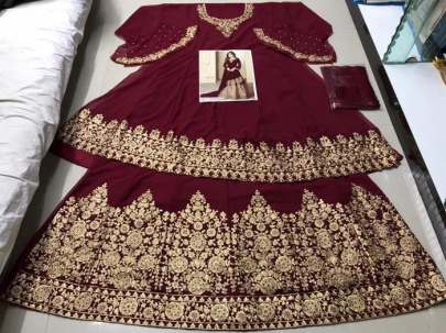 Designer Maroon Color Faux Georgette Codding Embroidery work Suit designer suits