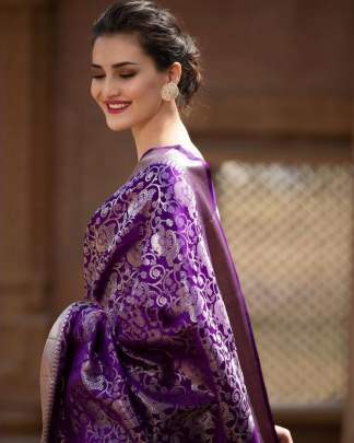 Designer Organic Banarasi Sarees In Purple Color Banarasi Silk Saree