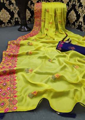 Designer Party wear Moss Chiffon Saree in Mendi Chiffon Saree 