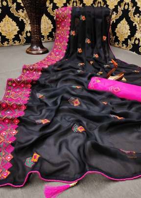 Designer Party wear Moss Chiffon Saree in Black Chiffon Saree 
