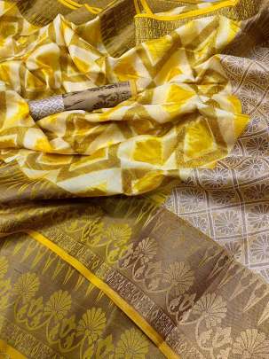 Designer Partywear Handloom Kora Muslim Saree In Turmeric  designer sarees