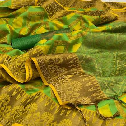 Designer Partywear Handloom Kora Muslim Saree In Parrot Green designer sarees