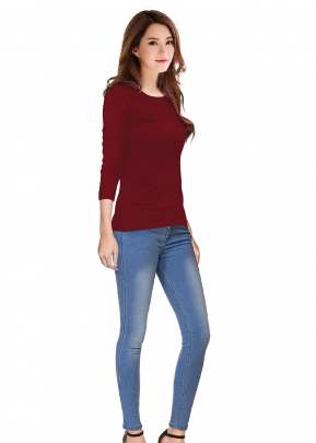 Designer Round Neck Full Sleeves Fancy Top In Maroon top